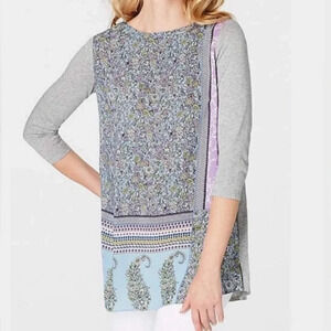 J.‎ Jill Patchwork Tunic Boho Floral Print Feminine Lavender Top Women Size M